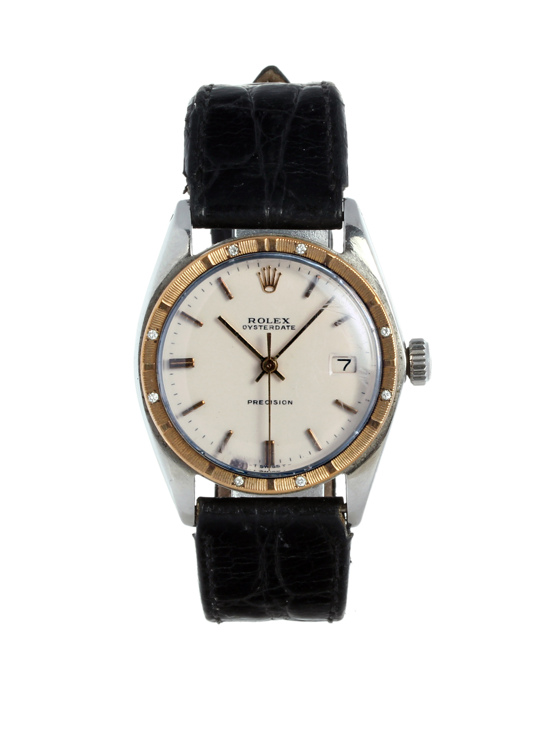 Rolex Oysterdate Precision Leather Strap Black Front Rolex