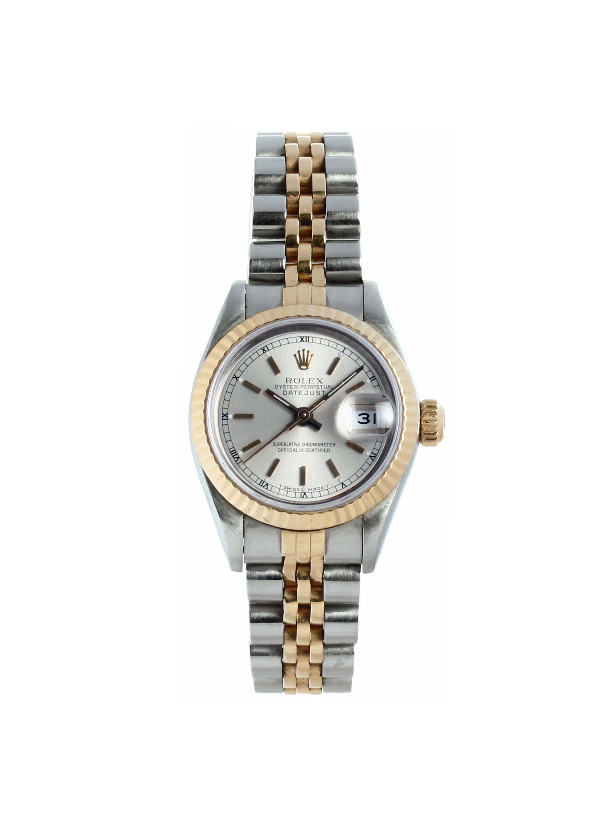 rolex datejust silver and gold