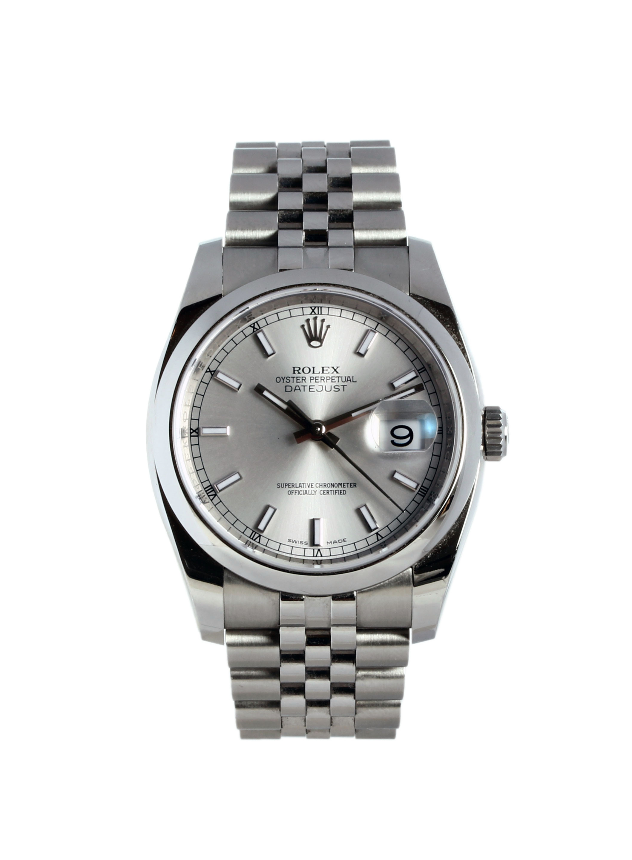 rolex date just silver